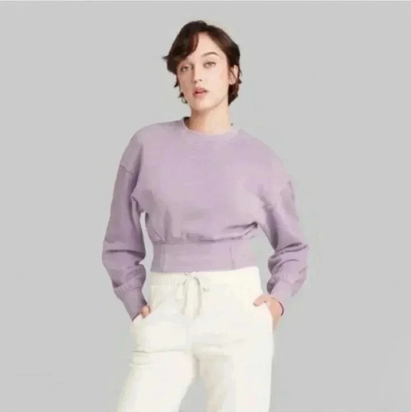 Wild Fable Cropped Crewneck Pullover Sweatshirt Berry Pink - Picture 2 of 11